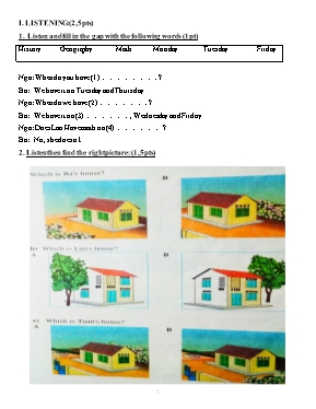Đề kiểm tra 45 phút lần 2 môn Tiếng Anh Lớp 6 - Trường THCS Nguyễn Du